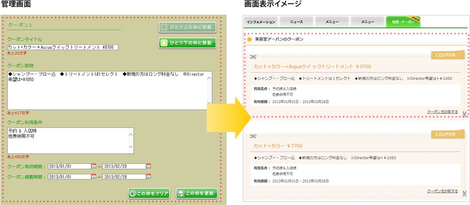 クーポン設置のイメージ