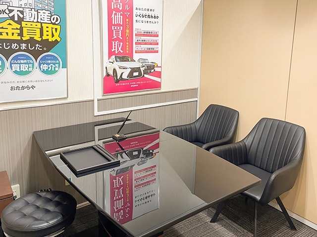 歩道橋を渡り右手側真っ直ぐ進むと当店がございます。